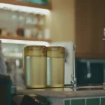 Dispenser air minum kecil di atas meja dapur minimalis